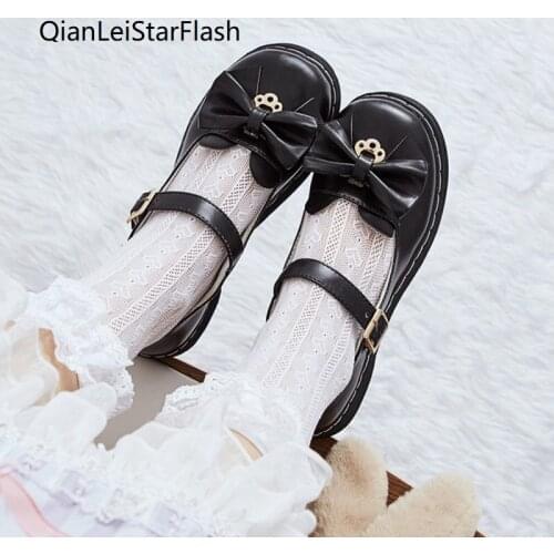 Girls Mary Janes Bowtie Lolita Shoes 2021 Spring Autumn Women Flats Round Toe Princess Shoes White Black zapatos mujer
