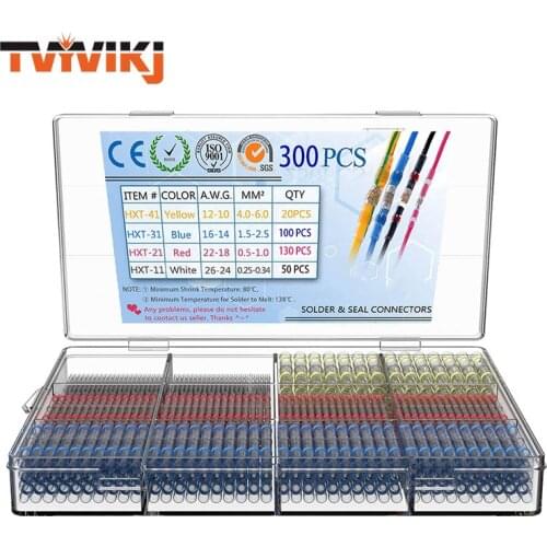 TVYVIKJ 300/200/150 PCS Solder Seal Wire Connectors Kit, Heat Shrink Butt Connectors, Waterproof and Insulated Electrical Wire