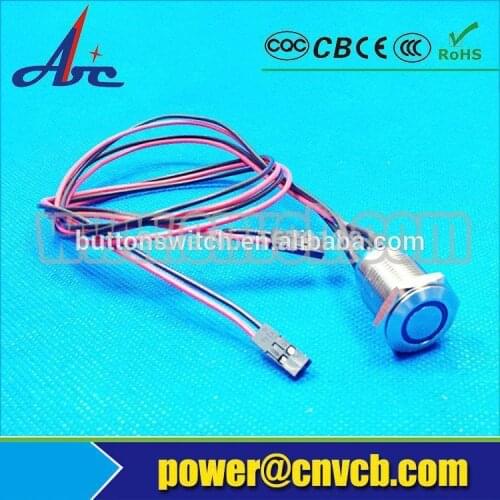 TY ABC 1651 16mm Flat round head momentary ring lamp push button switch with 150mm long 22AWG 2pin connector
