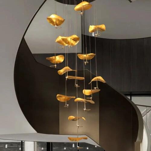 Decoration Copper Pendant Lighting For Hall Modern Stair LED Pendant Lamp/Hanging Lights Leaf Chandelier lighting