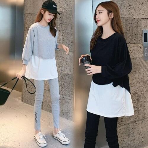 7867# Maternity Clothes O Neck Spring Autumn Long Sleeves Easy Matching Loose Stylish Tops Pregnant Women