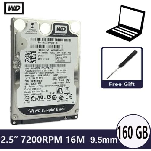WD Black 160Gb 2.5" SATA II Internal Hard Disk Drive HDD HD Harddisk 16M 9.5mm 7200 RPM for Notebook Laptop