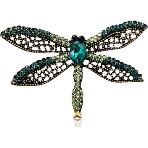Vintage Design Shining 3 Colors Crystal Rhinestone Dragonfly Brooches For Women Dress Scarf Brooch Pins Jewelry Accessories Gift