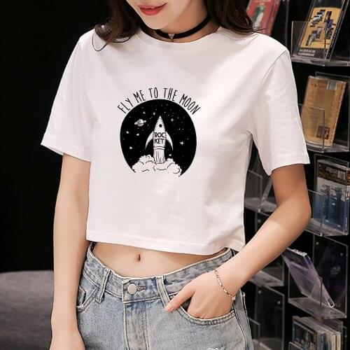 2020 Harajuku Funny Cute T Shirt Women Fashion Summer Short Sleeve T Shirt Top Femme Kawaii Sexy Tees Tops Spaceship Shirts