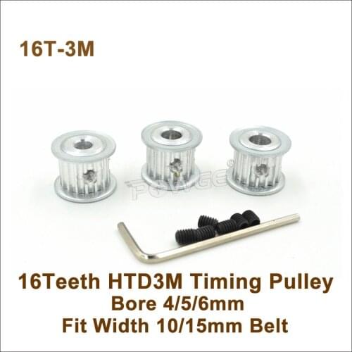 POWGE 16 Teeth 3M Timing Pulley Bore 4/5/6mm Fit W=10/15mm 3M Belt 16T 16Teeth HTD3M Synchronous Belt Pulley Cutting Machine AF
