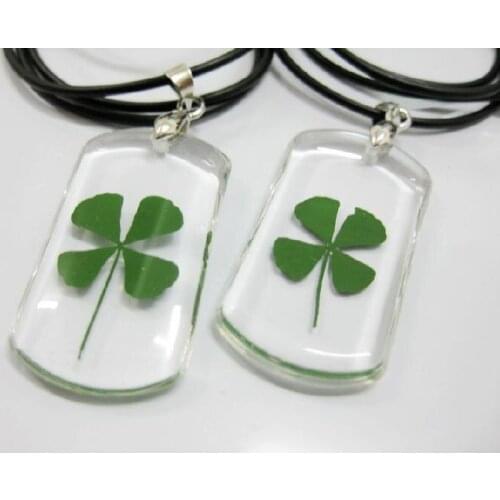 FREE SHIPPING 48 pcs Natural real Four Leaf Clover transparent bottle charm Necklace