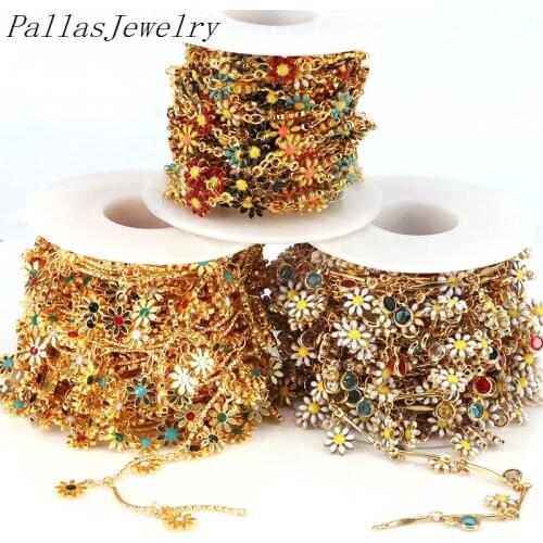 5 Meters, Hot Sale New Enamel Flower Chain Gold Plated Beaded Chains for Necklace Bracelet Anklet DIY Jewelry Accessories