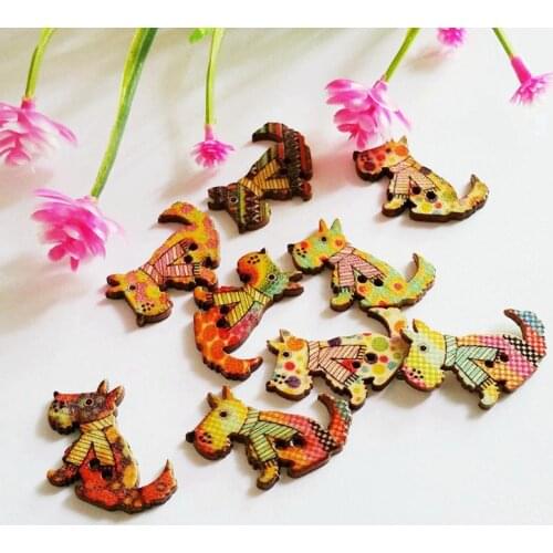 50PCs Fashion Cute dog Wood Button Cartoon Wooden Buttons Sewing Buttons Decoration Accessories