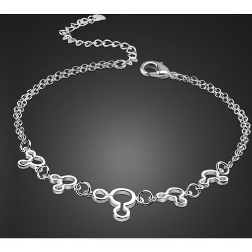 Cute Mickey 100% 925 Sterling Silver Beach Foot Anklet Women & Girl Simple Barefoot Chain Anklets Fashion Bracelet Leg Jewelry