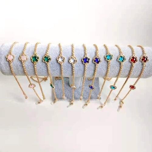 Eyeglasses Chain Stone Crystal Flower Pistil Hanging Neck Anti-falling Reading Glasses Holder Cord Women Necklace Bracelet Gift