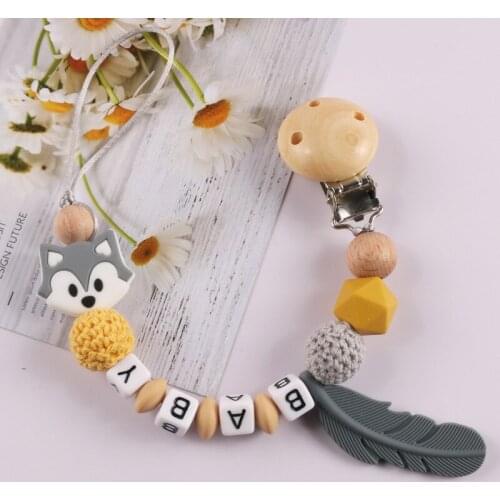 Wooden Pacifier Holder Funny Fox Chupetero Chain For Infant Feeding Toddler Chew Toys Pacifier Clip BPA