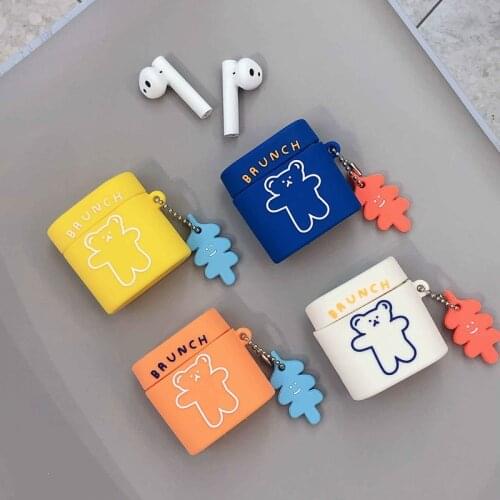 For QCY T7 case cute lovely Bear cartoon silicon flower keychain headphone Case For qcy t7