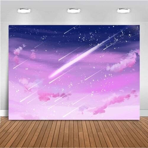 Meteor Shower Purple Night Sky Backdrop for Photography Newborn Baby Shower Party Decoration Supplies Photographic Studio Prop