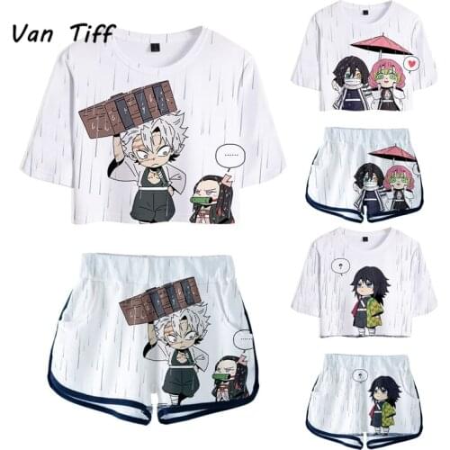Anime Demon Slayer Shirt T-shirt Shorts Suit Girls Women Kamado Nezuko Sport Shorts Set Zenitsu Kimetsu No Yaiba Running Tshirt