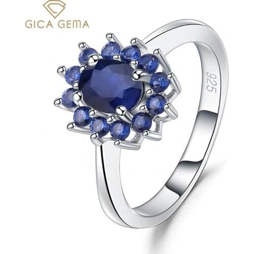 GICA GEMA Natural Blue Sapphire Rings For Women 925 Sterling Silver 0.94ct Flowers Shape Elegant Wedding Party Gemstone Jewelry