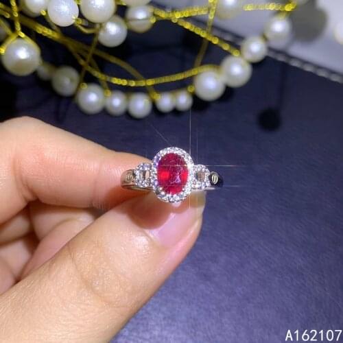 Fine Jewelry 925 Sterling Silver Inset With Natural Gemstone Womens Luxury Trendy Exquisite Ruby Adjustable Ring Support Detect