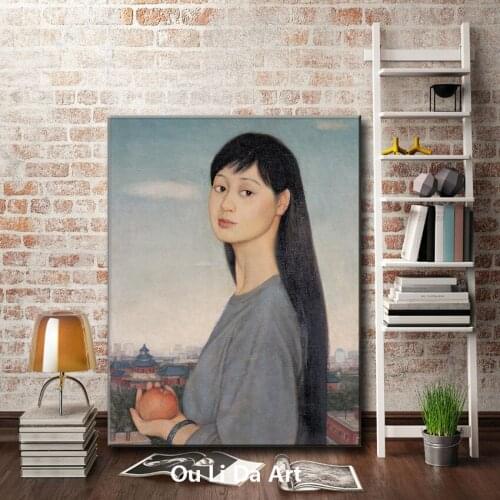Chinese figures classical girl apple portrait oil paintings canvas printing printed on canvas home wall art decoration picture