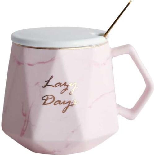 Coffee Mugs Personalized Luxury Nordic Coffee Mug Ceramic with Cover Spoon Funny Mug Travel Enamel Cute Mug Girls Christmas Gift