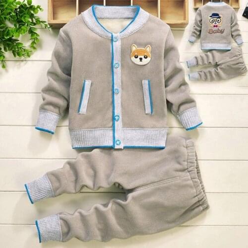 Cartoon Baby Girls Boys Clothes Set Autumn Winter Toddler Outfits Plus Velvet Newborn Infant Long Sleeve Cardigan Pants Sets