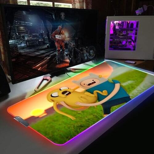 Adventure Time Anime RGB Mouse Pad Gamer Backlight Keyboard Rug Mausepad Lighting Mause Mat Gamers LED Accessories Table Pads
