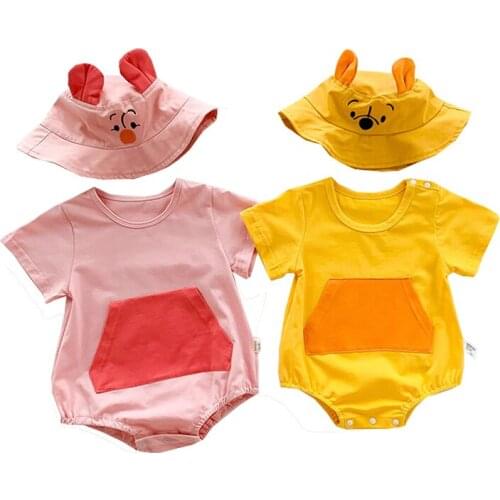 Cute Cartoon Animal Newborn Baby Sets Boys Rompers + Hat Toddler Girls Summer Outfits Children Kids Clothes