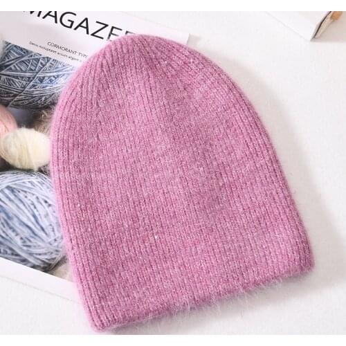 2021winter new woolen beanie solid fashion soft women girl keep warm woolen hat Angora rabbit fur rabbit cashmere knitted hat