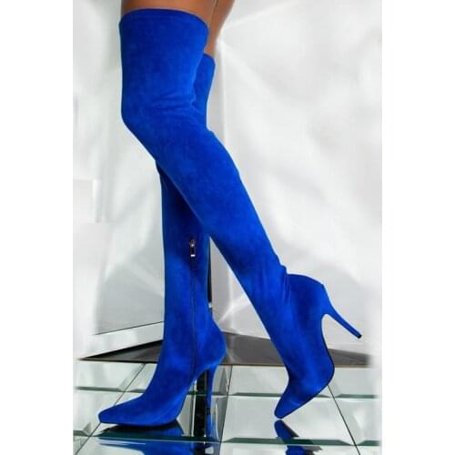 Fashion Shoes Elastic Women Over Knee High Boots Pointed Toe High Heel Sexy Ladies Thigh High Boots Customized Big Size 45