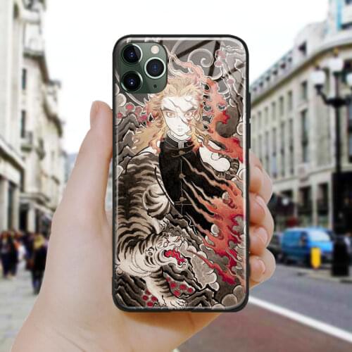 Rengoku Demon Slayer anime art Soft Silicone Glass Phone Case Cover Shell For iPhone SE 6 6s 7 8 Plus X XR XS 11 12 Mini Pro Max