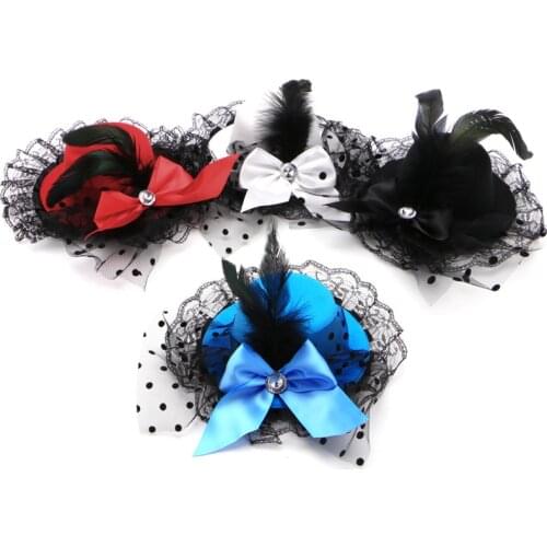 New Style Women Bow Hair Clips Lace Feather Mini Top Hat Fancy Fascinator Party Dropshipping