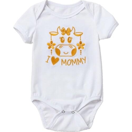 Newborn Baby Girls or Boys Short Sleeve Clothes Romper Cotton Child Mothers Day Design Costume with Embroidery