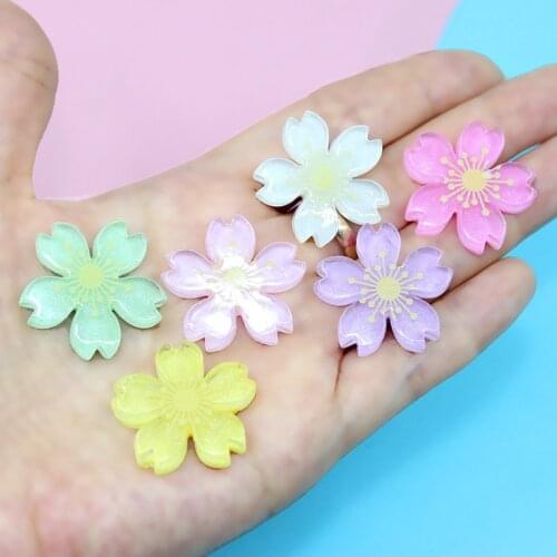 Wholesale 100pcs Colorful Glitter Resin Flower Cabochons Embellishments Scrapbooking 27mm Flatback Charms DIY Accessories Cameo