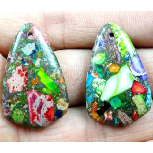 Natural stone Inverted triangle Marine sedimentary Created For beads mixed charm pendant for diy Jewelry making necklace2pc