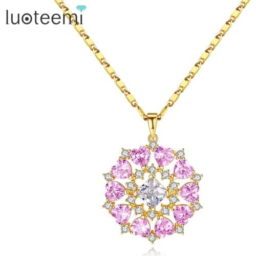 LUOTEEMI Purple Heart Charm Pendant Necklaces for Women Dating Engagement White Crystal Romantic Flower-Shaped Fashion Jewelry