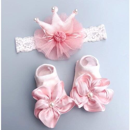 Baby Girls Headband+Socks 2Pcs/Set Lace Newborn Turban Elastic Hairband For Girls Hair Accessories 0-1Y