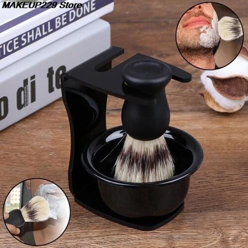 Dropshipping 3 In 1 Shaving Soap Bowl +Shaving Brush+ Shaving Stand Bristle Hair Shaving Brush Men Beard Cleaning Tool
