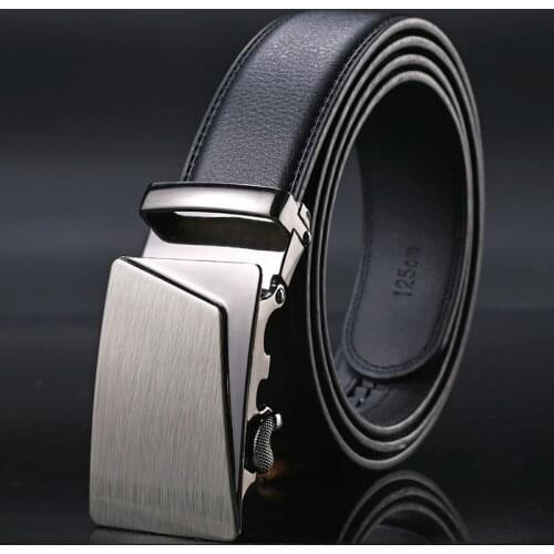 Fashion Mens Business Leisure Belt Concise PU Leather Waist Strap Suit Jeans Accessories Automatic Slid Buckle Cinto 3.5cm Black