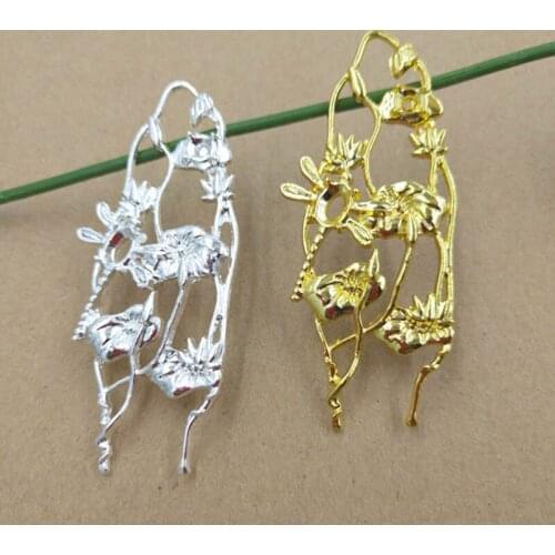 Retro Metal Filigree Flower Leaf Branch Charms Embellishments Stamping Silver Gold Color DIY Jewelry making Accessories
