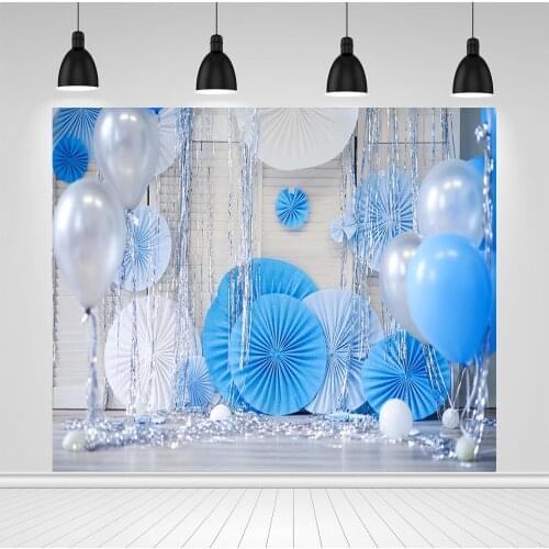 Scopiso Boy Birthday Party Photography Background Blue Paper Flower Balloons Baby Portrait Backdrop Photo Studio Photocall Props