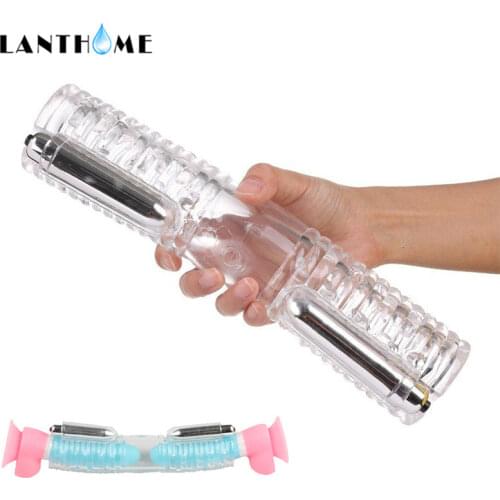 Double Stroker Sex Toys Penis Massager with 2 Caps Male Masturbator Lasting Trainer for Men Gay Masturbation Cup