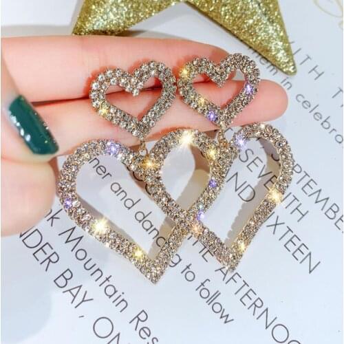 Earrings Jewelry Crystal Fashion Women Style Model Number Material Metals Type Drop Contracted Joker Long Double Heart