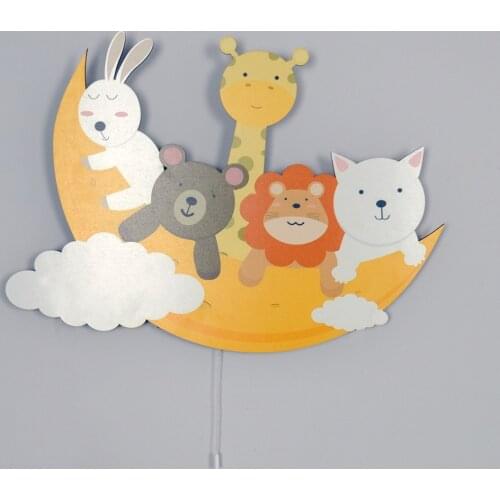 Sitting Moon Cute Animals Wooden Design Lighting Decorative Modern Bedroom Wall Lamps Led Light Night Light 2021 Model 006