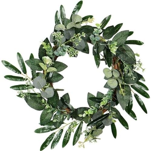 Artificial Olive Leaf Eucalyptus Wreath for Festival Celebration Front Door Wall Hanging Window Wedding Fireplace Decor