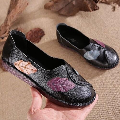 Fashion Women Shoes 2021 New Arrival Moms Shoes Genuine Leather Soft Sole Casual Shoes Summer Comfy Leisure Female Flats Shoes
