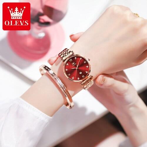 OLEVS Fashion Quartz Women Watches Luxury Diamond Rhinestone Leather Ladies Watch Casual Business Female Clock Relogio Feminino