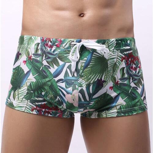 Men Swim Briefs Swimsuits Fashion Print Swimming Trunks Surf Board Wear Beach Shorts Gay Swimwear Low Rise Bathing Shorts