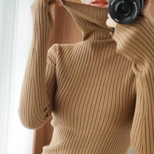 Women Sweater Turtleneck Khaki Pullover Long Sleeve 2021 Spring Winter Casual Black Jumper Sexy Slim Sweaters Pull Femme