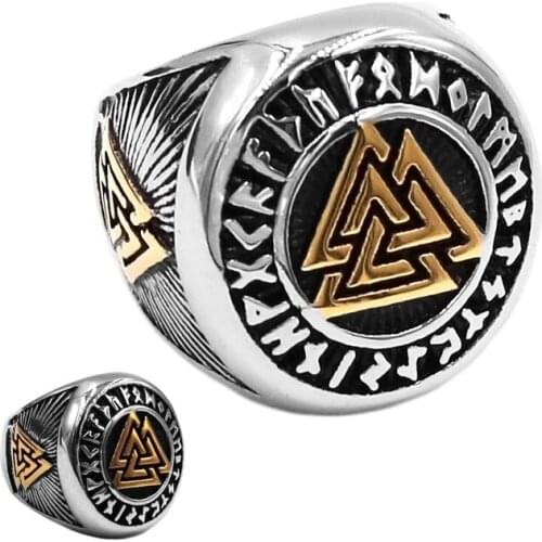 Norse Viking Rune Ring Stainless Steel Jewelry Tribal Celtic Knot Nordic Rune Odin Symbol Amulet Biker Ring Wholesale 941B