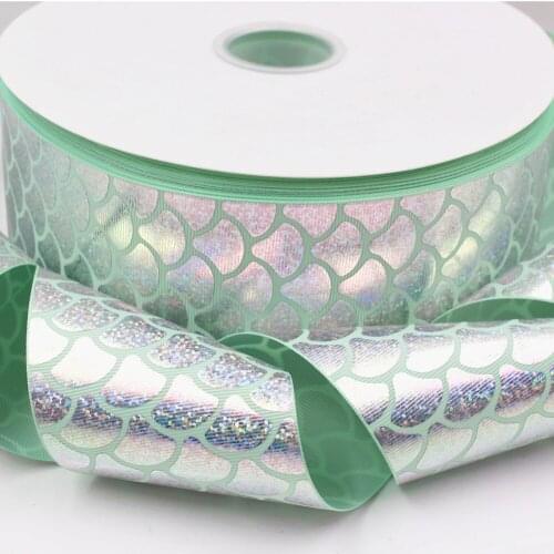 Gold Foil Mermaid Print Elasticity Ribbon, 5/8'' Wide x 10-Yard Spool, Crafts, Hair Bows, Gift Wrapping, Party Decoration 17328