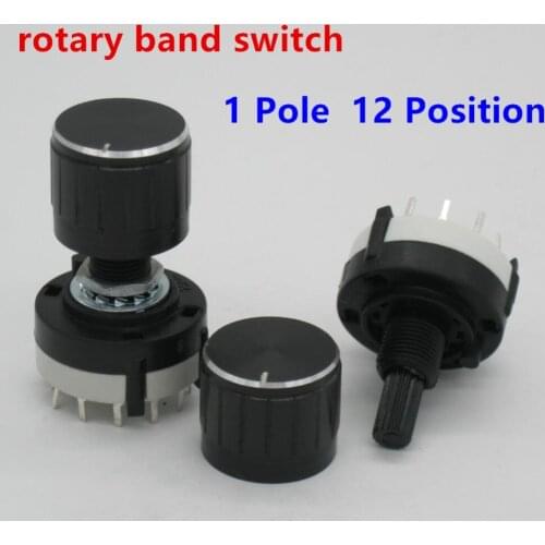 2pcs RS26 1 Pole Position 12 Selectable Band Rotary Channel Selector Switch Single Deck Rotary Switch Band Selector +2pcs knob