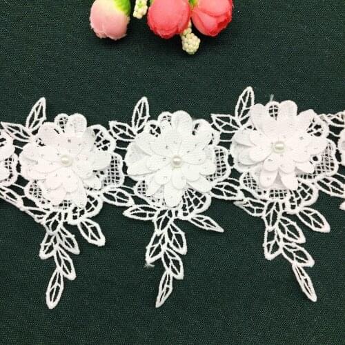 2 yards White Cotton Pearl Flower Tassel Leaf Organza Lace Trim Ribbon Fabric Dress Sewing Supplies Craft For Garment Decoration